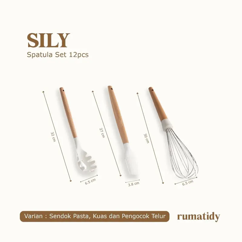 SILY Spatula Set 12pcs Alat Masak Silicone Sodet Steak Clip Set Oil Brush Kitchen Cooking Kayu Kitchenware 7