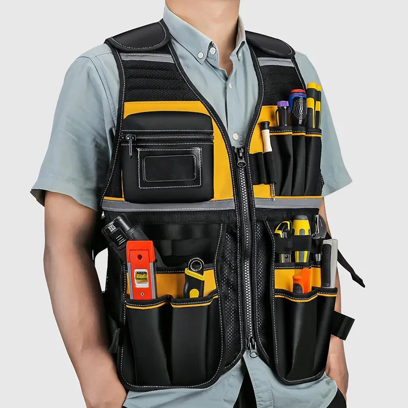 Multifunctional Outdoor Work Vest, Adjustable Breathable Tool Storage Vest, Multi-pocket Tool Organizer for Car Repair, Construction, Gardening 7
