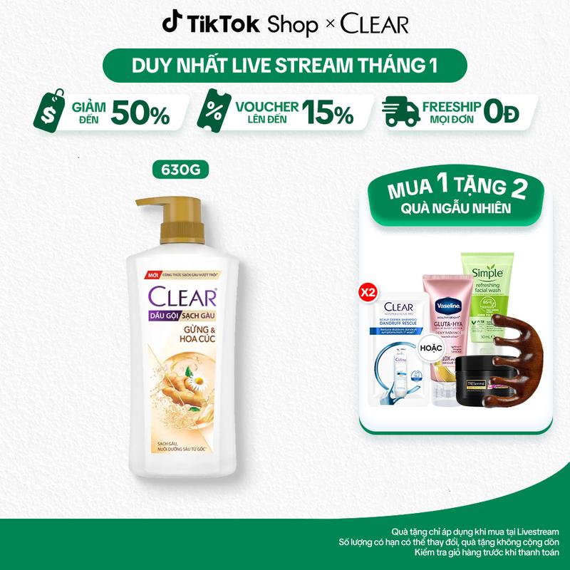 1 DẦU GỘI CLEAR THẢO DƯỢC GỪNG & HOA CÚC 630G