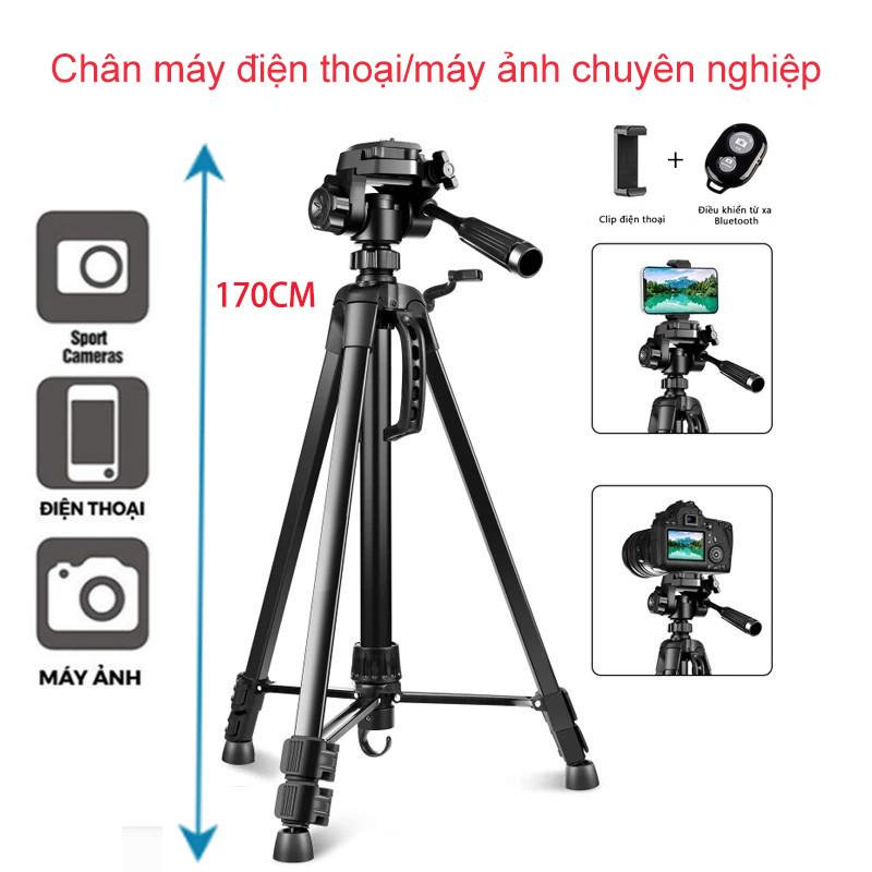  Chân Quay Máy Ảnh Điện Thoại Tripod 360° MinRui Khung Nhôm Cao Cấp Có Kẹp Điện Thoại Di Động Điều Khiển Từ Xa Selfie Phụ Kiện chanquay  dienthoai Kem 
