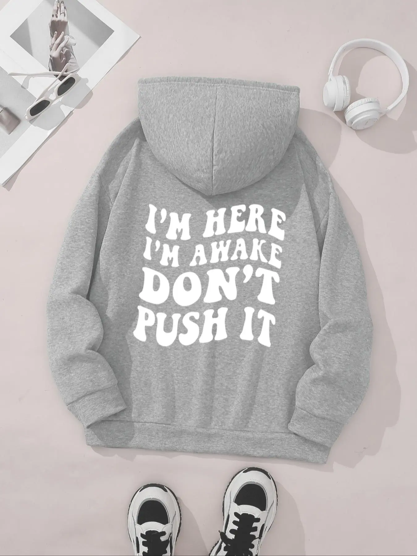 Women's Letter Print Drop Shoulder Hoodie, Casual Style Drawstring Pocket Hooded Sweatshirt for Daily Holiday Outdoor Wear, Ladies Clothes for Spring & Fall