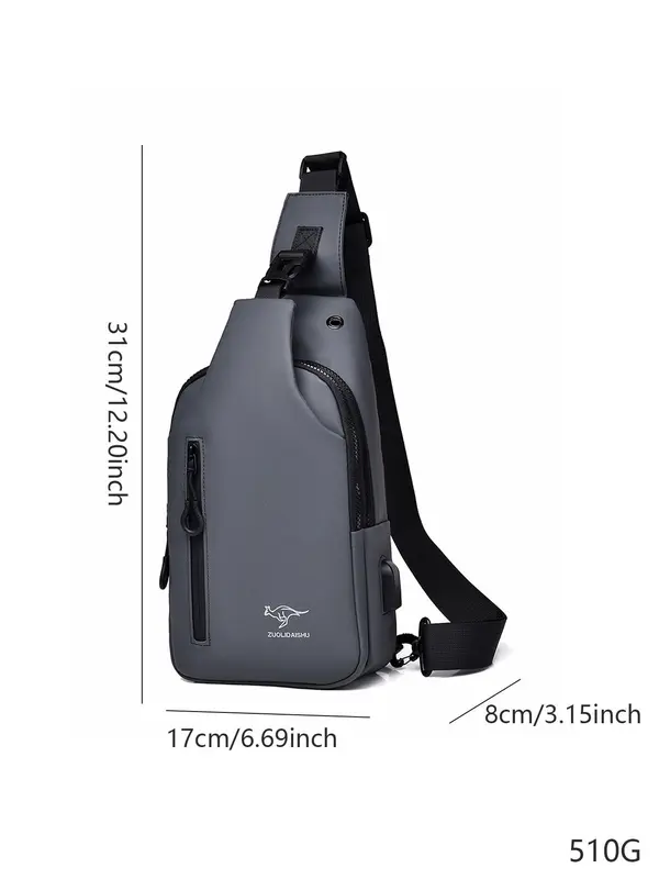 Men's Fashion Letter & Animal Pattern Zipper Phone Bag, Simple Waterproof Pu Sling Bag, Fashionable Fanny Pack for Daily Outdoor 4