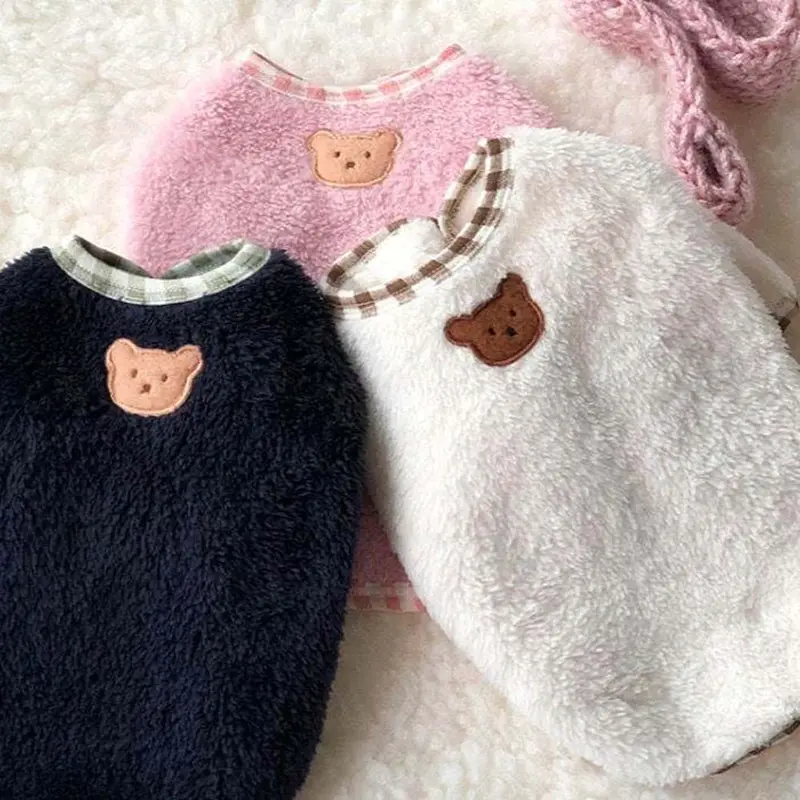 Quần áo Thêu gấu dễ thương, Fleece GEMMAIA, Áo khoác trang phục cho mèo và Teddy, Áo Chui Đầu cho chó, Quần áo thú cưng 1