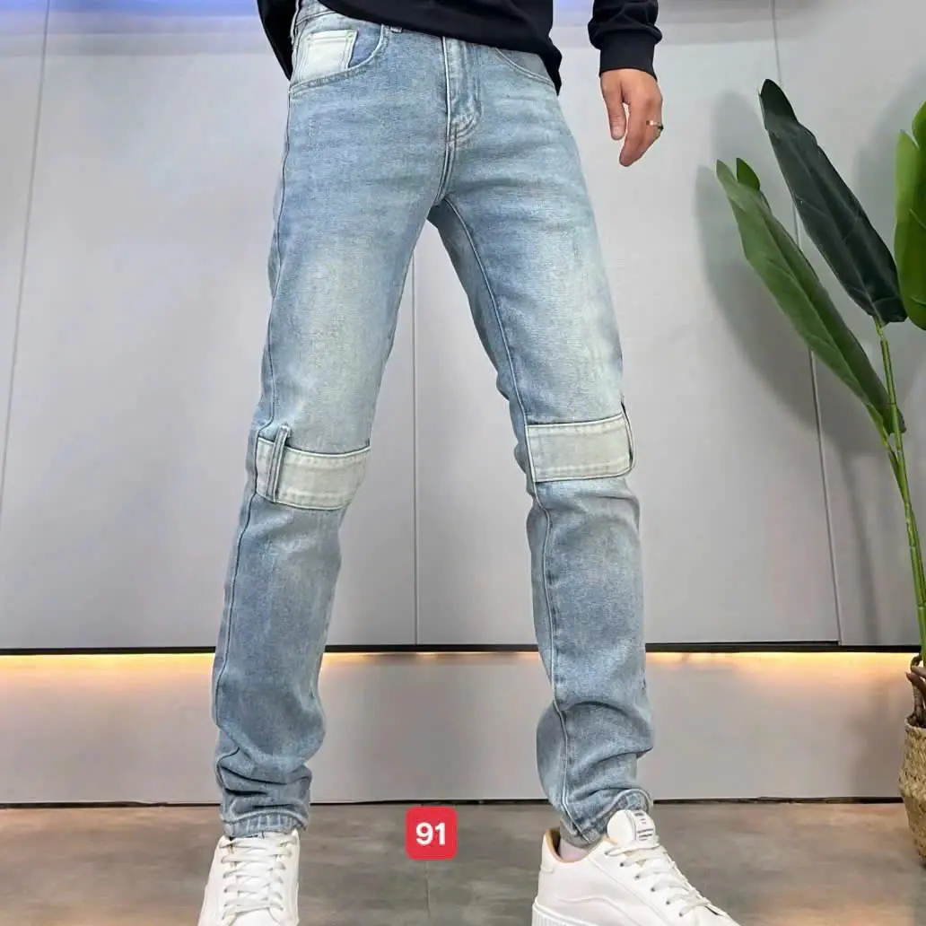 QJ 47 Quần jean nam màu xanh kiểu rách trẻ trung thoáng mát Fashion 24H QJ47 Menswear Có Túi Tre
