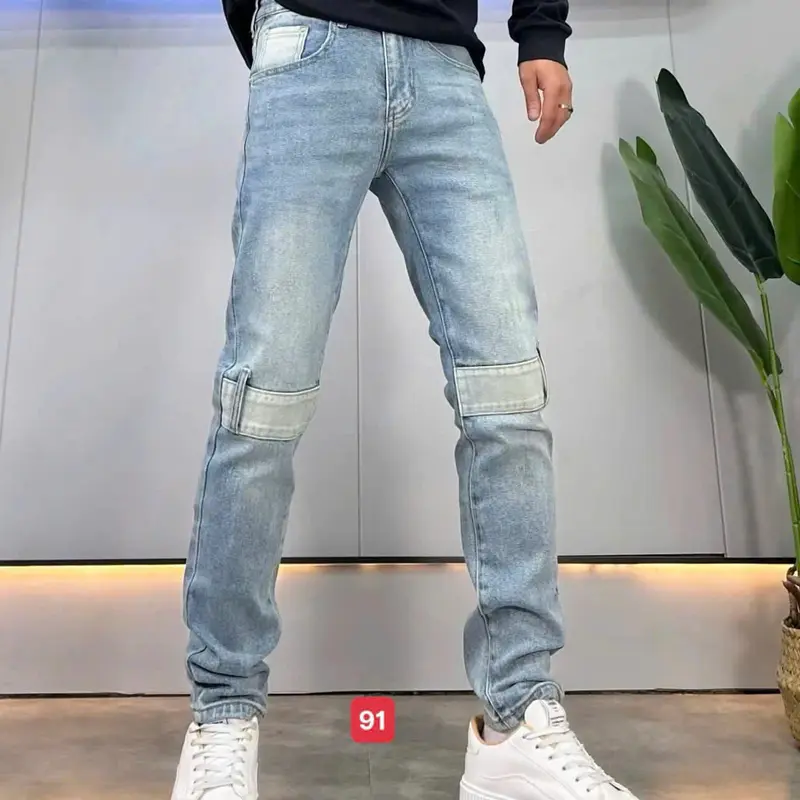 QJ 47 Quần jean nam màu xanh kiểu rách trẻ trung thoáng mát Fashion 24H QJ47 Menswear Có Túi Tre 0