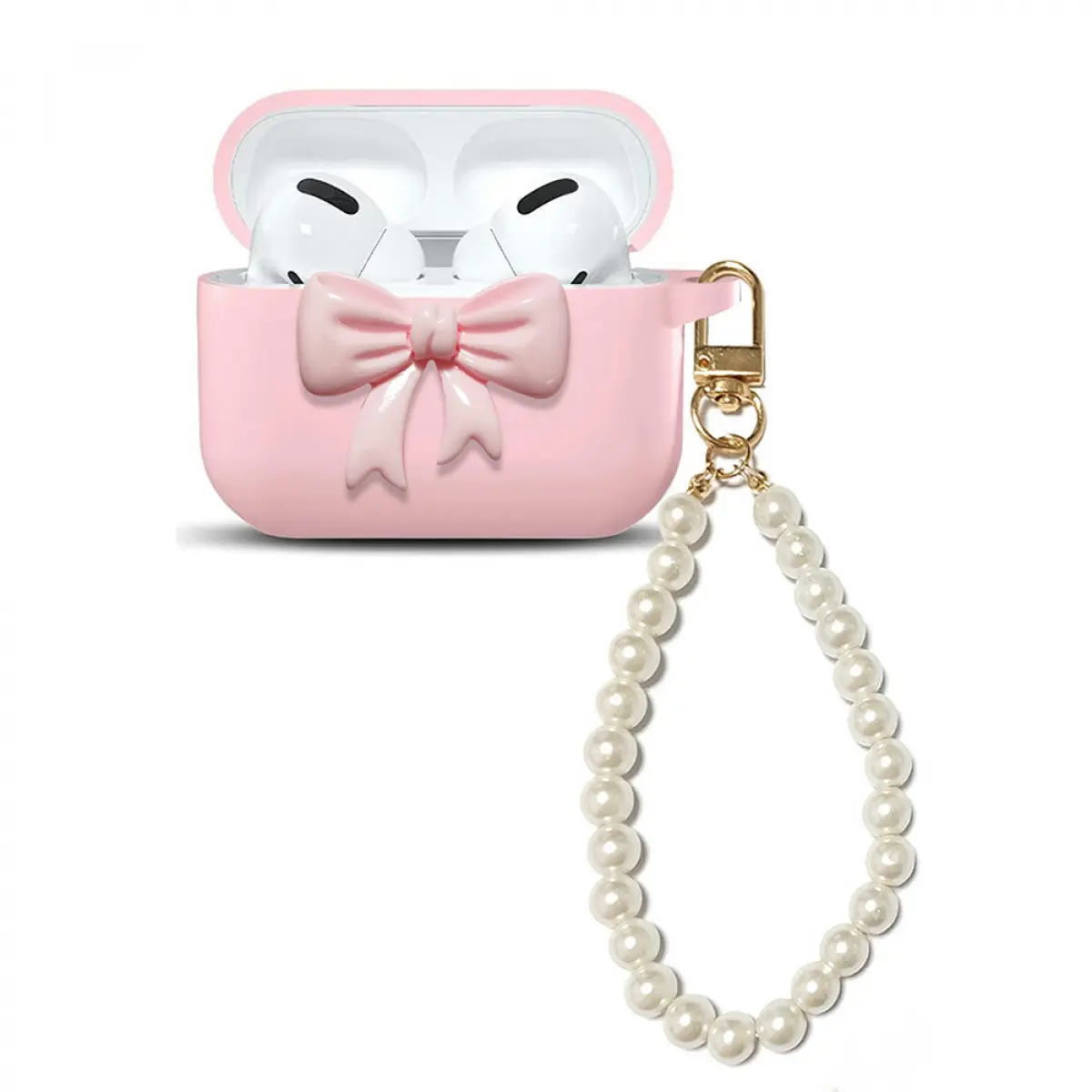 Suitable for AirPods Apple Earphone Case Silicone Protective Cover Girl Pink Three-Dimensional Bow Simple Cute Advanced