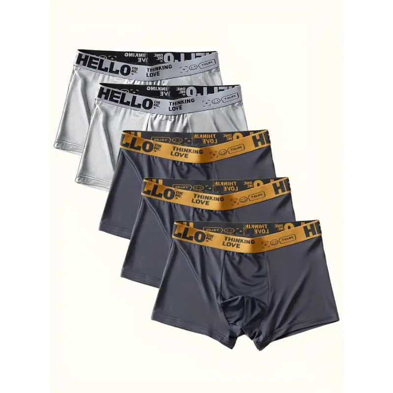 [Comfy Boxer Briefs] 5pcs Ultra Comfy Men's Breathable Boxer Briefs - Quick-Drying, Semi-Sheer Knit Fabric Underwear with Elastic Waistband for Hiking & Outdoor Activities