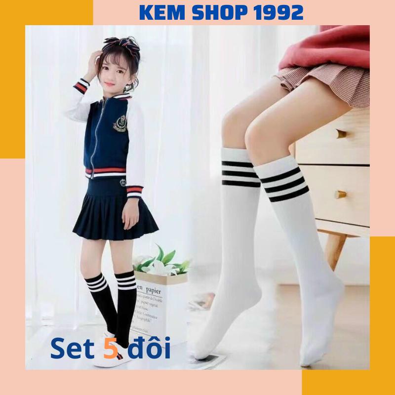Set 5 Tất len bốt học sinh bé gái phong cách Hàn Quốc Vớ cao ngang đầu gối và cao đến đùi chất liệu mềm co giãn từ 3 đến 9 tuổi