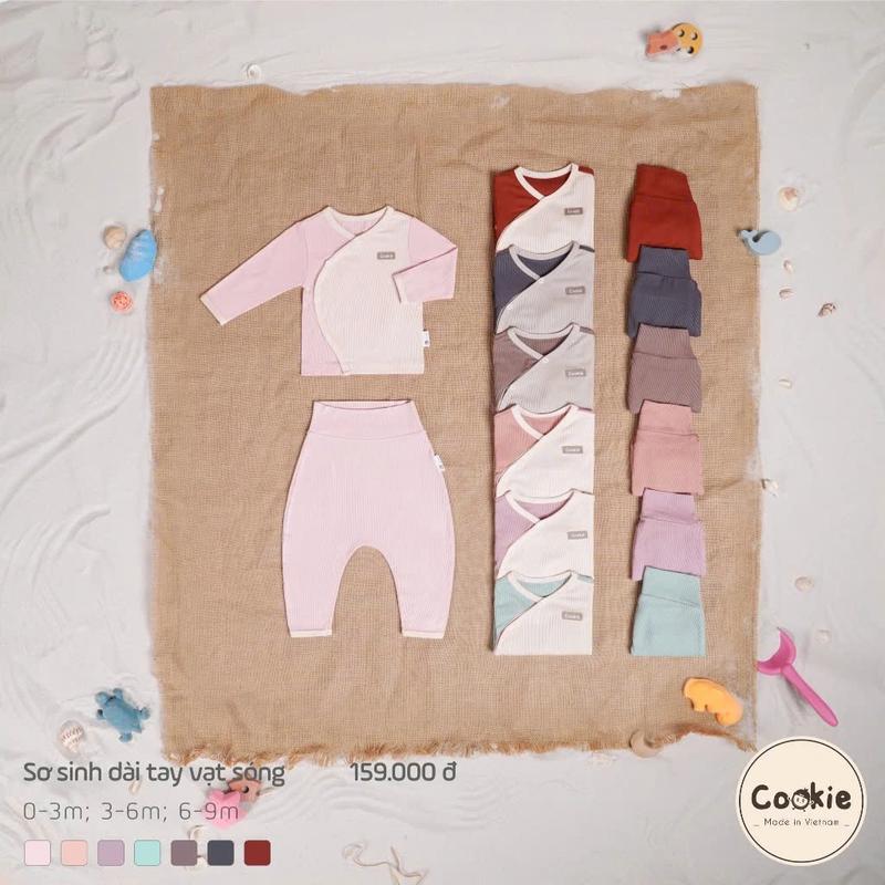 Bộ Quần Áo Quần Áo Sơ Sinh Cookie Dài Tay Vạt Sóng Cho Bé 0-3M & 3-6M, Chất Liệu Tăm Lạnh bososinh quanao  tresosinh