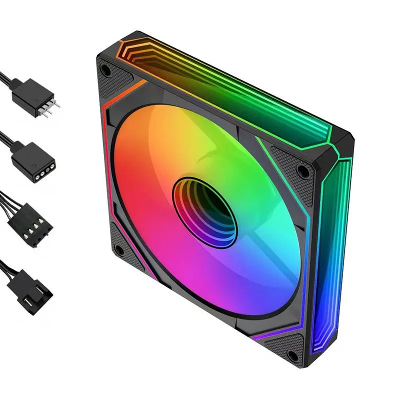 AEITTO 12cm PC Case Fan, 3-Side Edge Light Design 5V 3-pin ARGB Light Synchronize PWM Temperature Control Fan, Low Noise Chassis Fan
