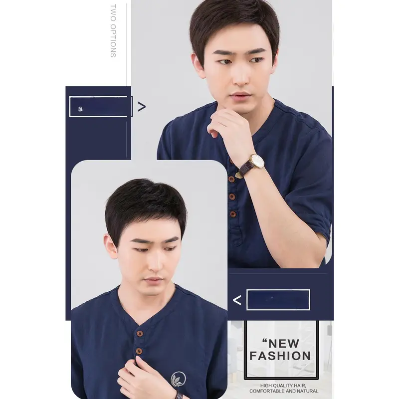Rambut pendek wig pria, rambut nyata, usia tengah dan orang tua penutup kepala, rambut nyata, versi Korea, tampan, kirim rambut wig kepala ayah 1