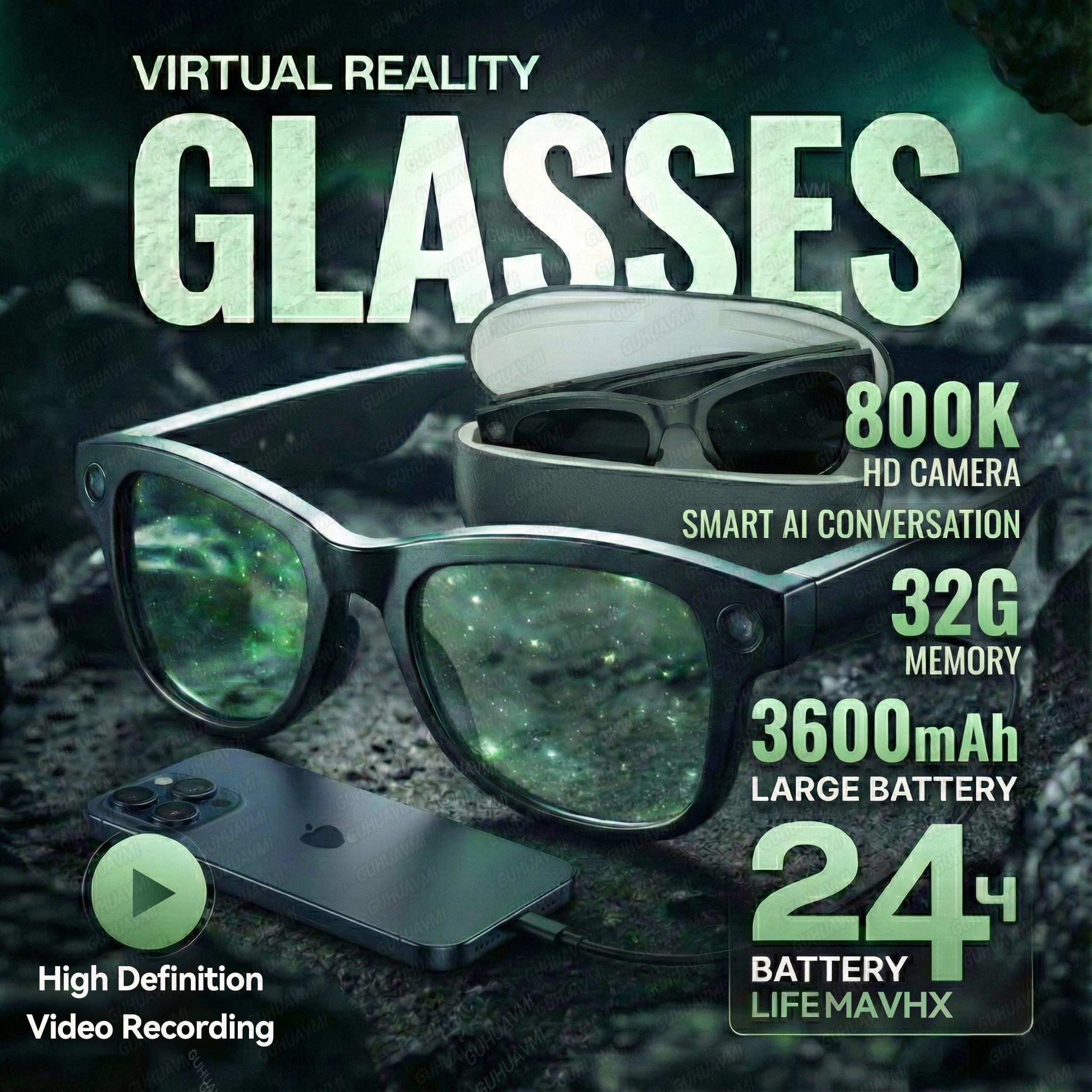 AI Smart Glasses with Camera 1200P M02 Ultra ChatGPT Voice Control 32GB Real-time Translation 3600mAh Charging Case Sunglasses - Image 2