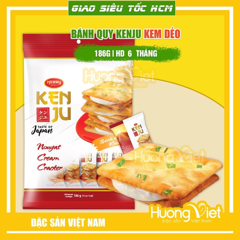 Bánh quy KENJU kem dẻo túi 186g bánh ăn sáng Richy Bánh nougat hành bánh quy hành 12 gói x 15.5g