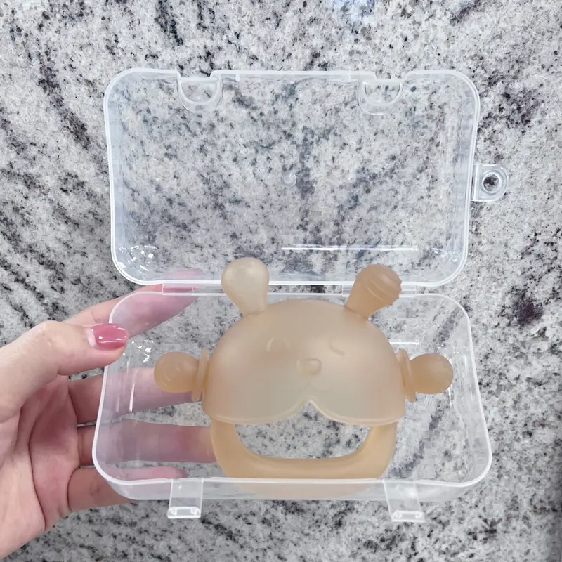 (Tặng hộp đựng) Gặm nướu cho bé hình gấu gặm nướu cầm tay silicon siêu mềm bé nhai thỏa thích giảm ngứa lợi cho bé Voi 3