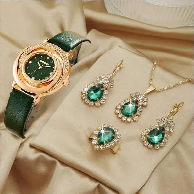 5PCS Set Women Fashion Quartz Watch Female Clock Rhinestone Dial Luxury Brand Design Women Watches Simple Ladies WristWatch NO BOX