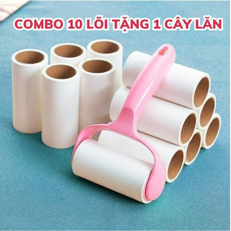 Combo 10 Lõi Lăn Bụi TẶNG KÈM 1 CÂY LĂN Cây Lăn Bụi Làm Sạch Quần Áo Chăn Ga Đệm Sofa Thanh Lăn Lông Chó Mèo