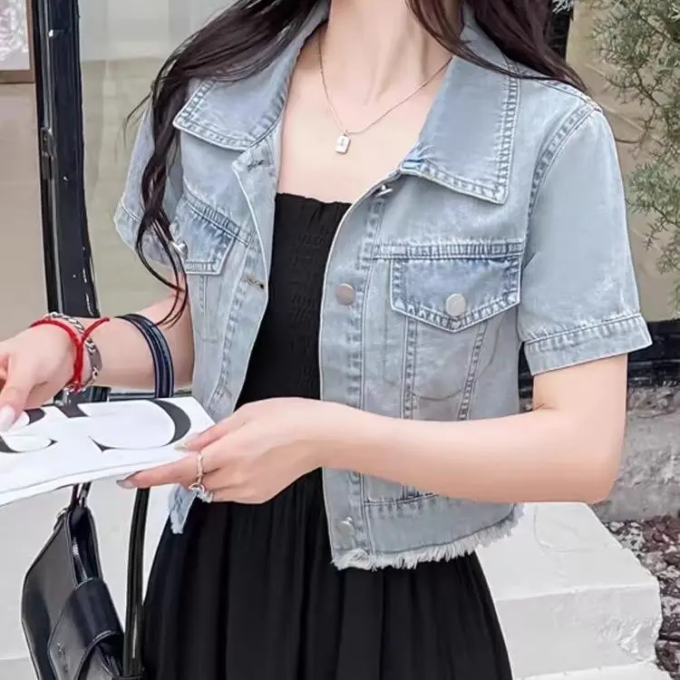 Áo Khoác Denim ngắn Tay Áo, Dành Cho Phụ Nữ, Mặc Mùa Hè, Hàng Mới Về Năm 2024, Áo Mặc Bên Ngoài Nhỏ Áo Mỏng, Thiết Kế Độc Đáo, 2024