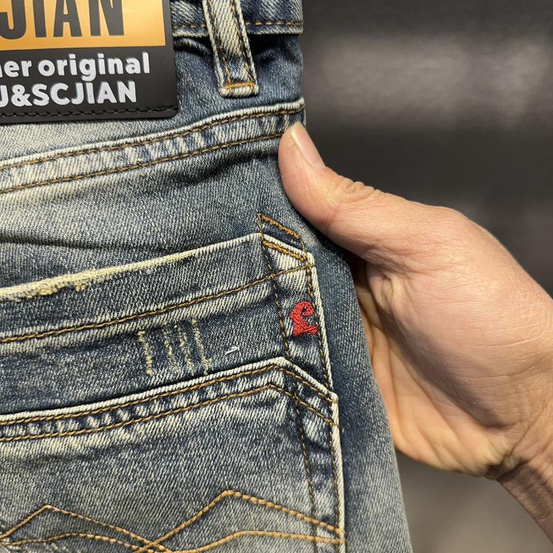 Quần Short Denim Cao Cấp Cổ Điển Thương Hiệu Thời Trang Nam Quần Nửa Ôm Giặt Nặng Quần Nửa Chàng Trai Dẻo Dai Chống Mài Mòn Menswear Jean 3