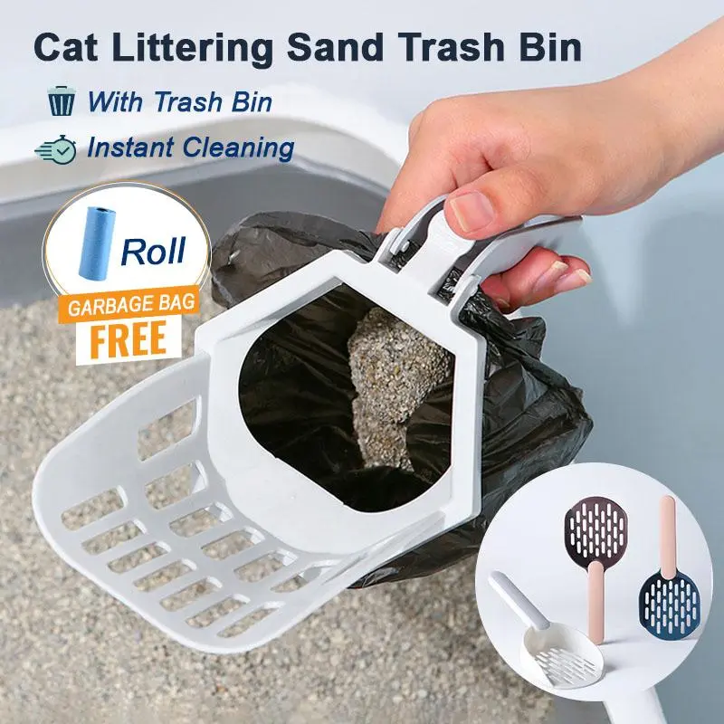 Pet Litter Scoopers Filter Litter Shovel Cat Sand Cleaning/Litter Scooper Pet Cat Poop Scooper Integrated Color Matching Cat Litter Scooper with Garbage Bag Storage Scooper Poop Magic Cat Cleaning Supplies
