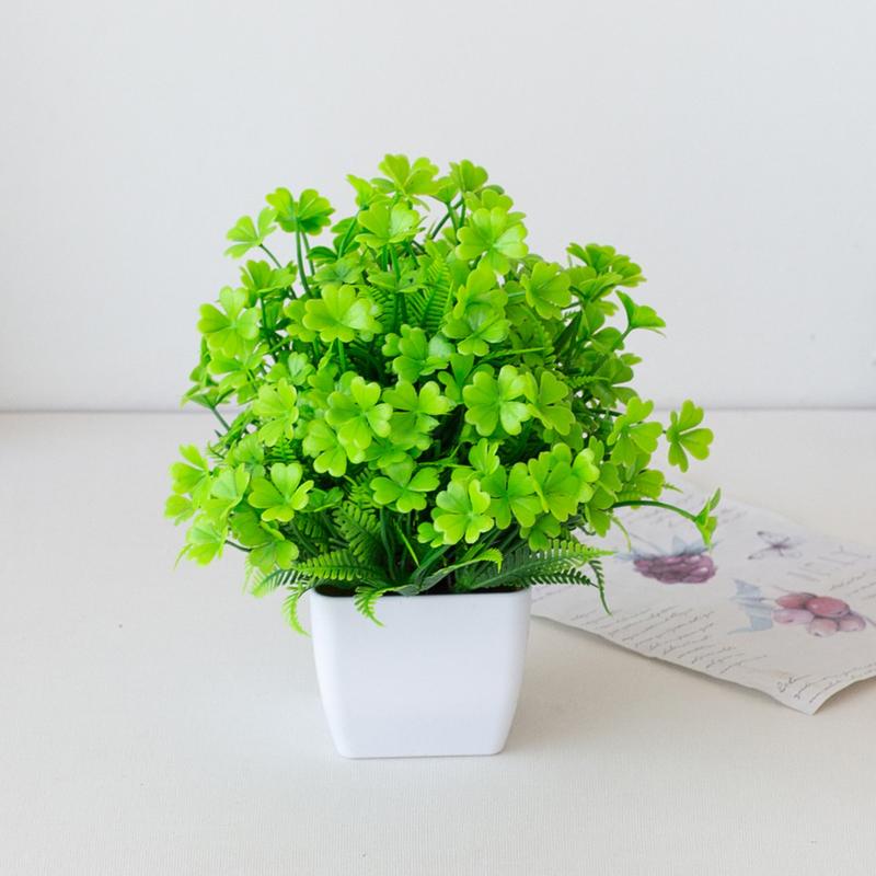 Chậu cây cỏ ba lá giả bằng nhựa 19cm kèm chậu để bàn làm việc decor trang trí nhà cửa văn phòng quán cafe