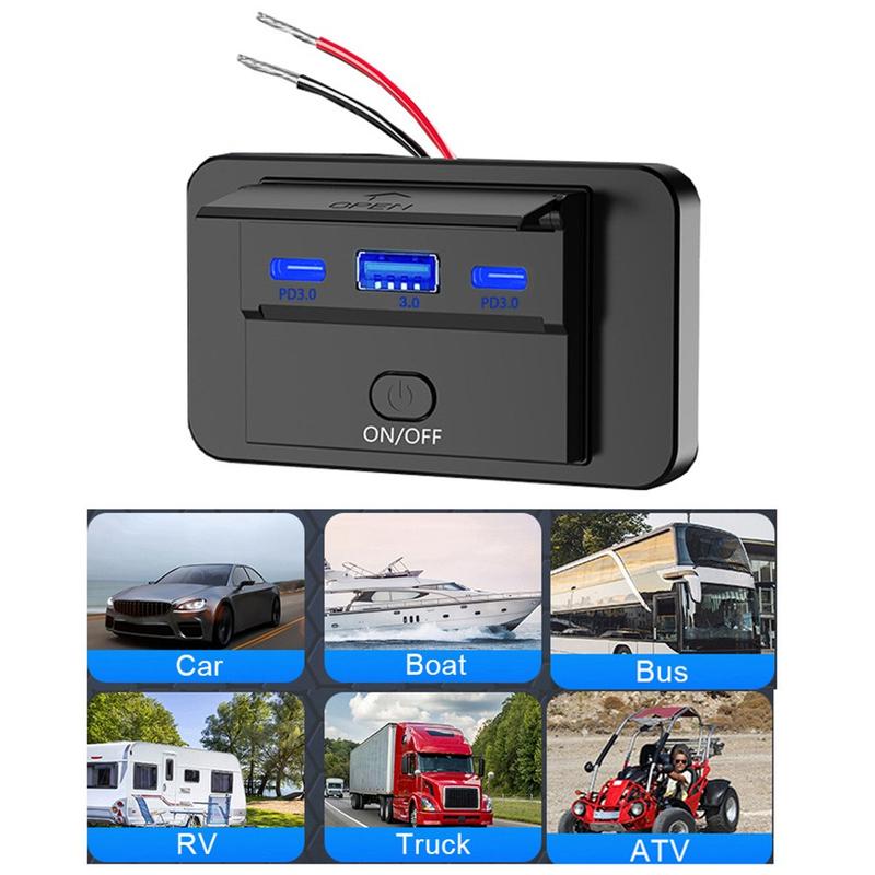 USB Car Charging Socket Dual PD +USB 3.0 Fast Charger Socket Panel 0