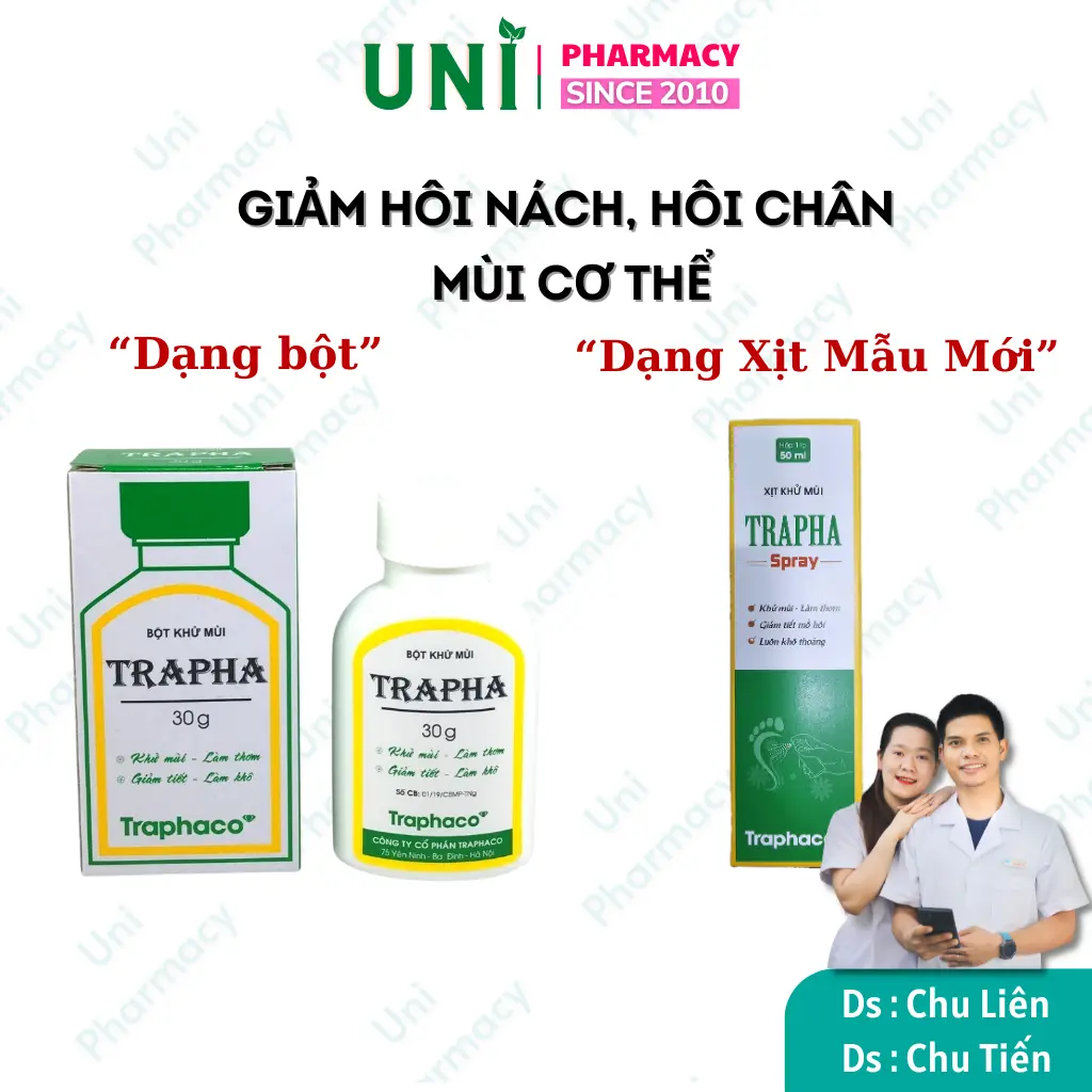 Bột Trapha Traphaco dùng cho các trường hợp hôi nách, hôi chân khi đi giày - Hộp 30g