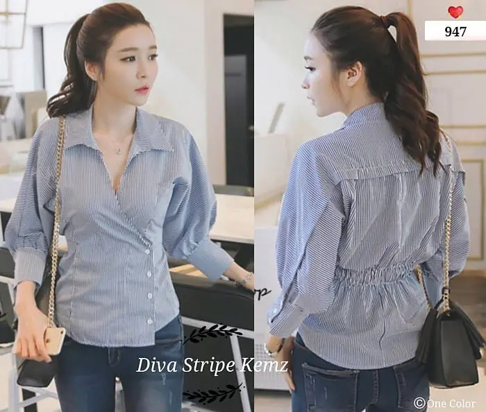 Diva Stripe Kemz - Bahan katun salur, 947 0