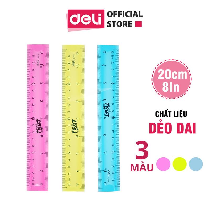 Thước kẻ nhựa dẻo EcoPVC 20cm 30cm Deli - Màu ngẫu nhiên - 1 chiếc - xinh xắn tiện lợi