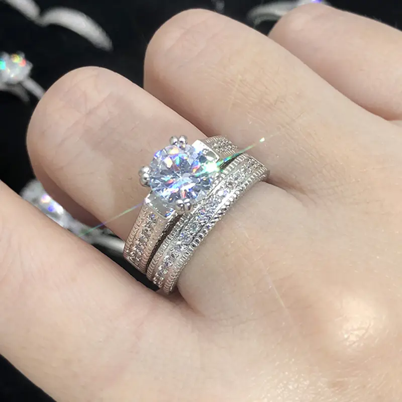Wedding Ring Set For Women Cubic Zirconia 2 Rounds Bijoux Fashion Jewelry Gift ZYR606