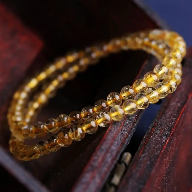 Vòng Tay Thạch Anh Rutilated Vàng, Tự Nhiên, Dành Cho Phụ Nữ, Pha Lê Tóc Vàng, 4mm Kích Thước Nhỏ, Tóc Nhỏ Trong Suốt Và Trong Suốt 1