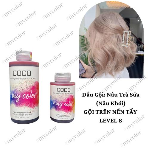 Dầu Gội Giữ Màu COCO Màu NÂU TRÀ SỮA ( NÂU KHÓI) dành cho nền tẩy lv8 giúp bảo vệ màu và đổi màu tóc