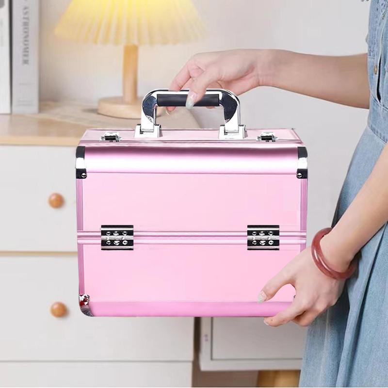 Product Introduction of Cosmetic Case, 1 Count Aluminum Alloy Material Makeup Tool Storage Box, Makeup Organizer for Girls, Cosmetic Organizer 5