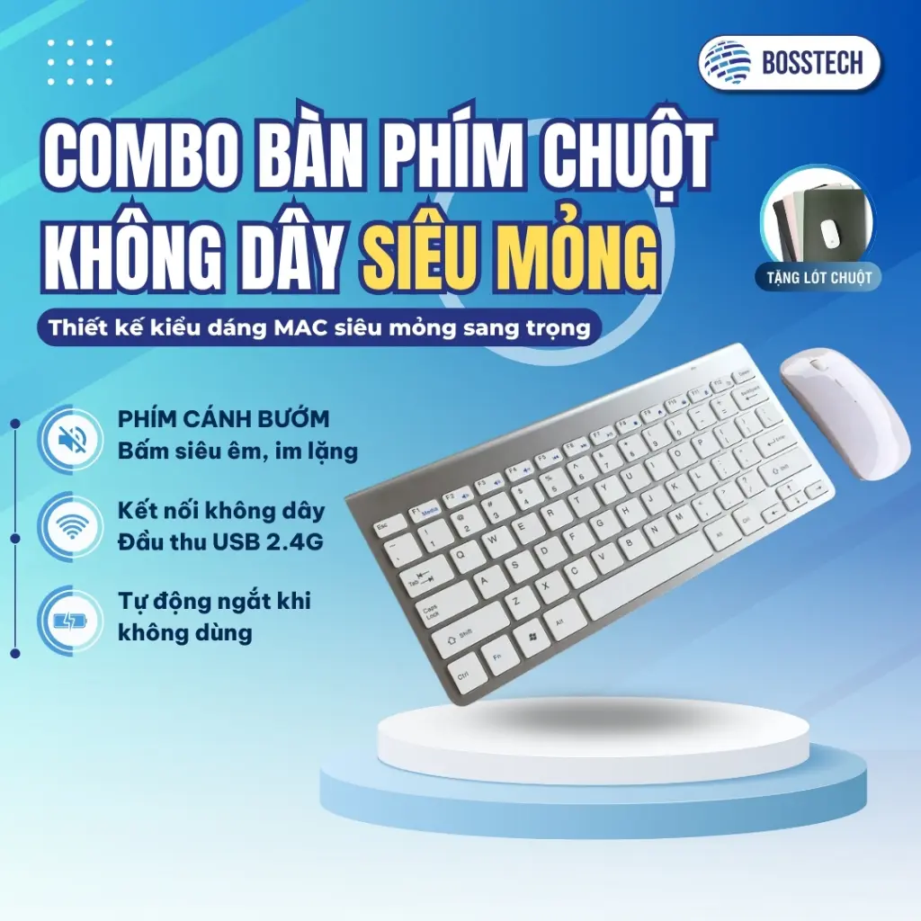 Combo Bàn Phím Không Dây, Chuột Không Dây Siêu Mỏng MK100 USB2.4G Tương Thích Đa Thiết Bị Laptop,Máy để bàn, Smart TV