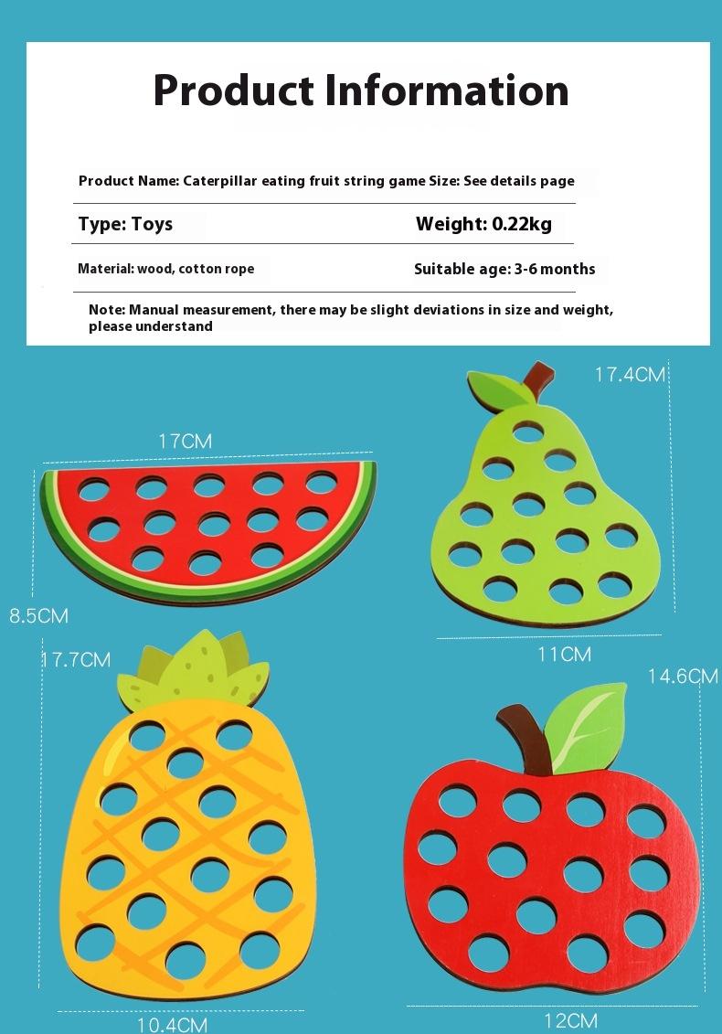 Product Introduction of Wooden Fruit Threading Board Toy Kindergarten Area Put Montessori Early Education String Game 10