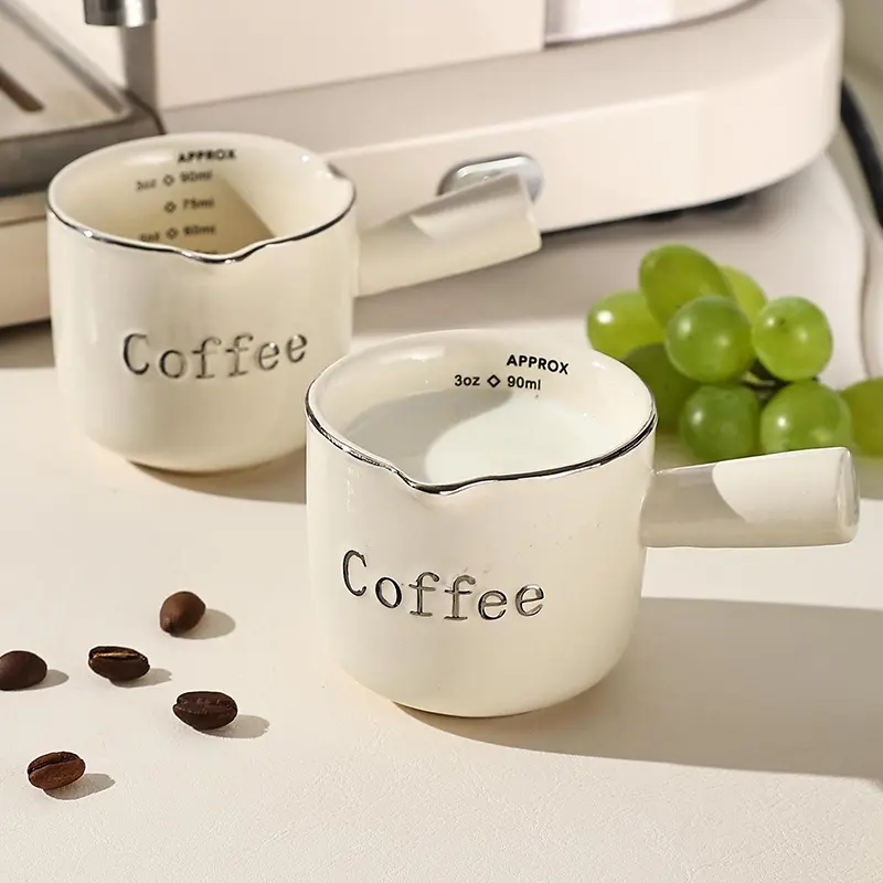 Cốc Đong Chia Độ Bằng Gốm, Cô Đặc 90Ml, Có Tay Cầm, Hộp Đựng Chất Lỏng, Cốc Sữa 5