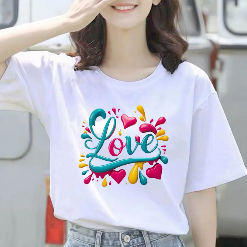 Women's Contemporary 3d Love Words T-shirt Jumbo Oversize Short Sleeve