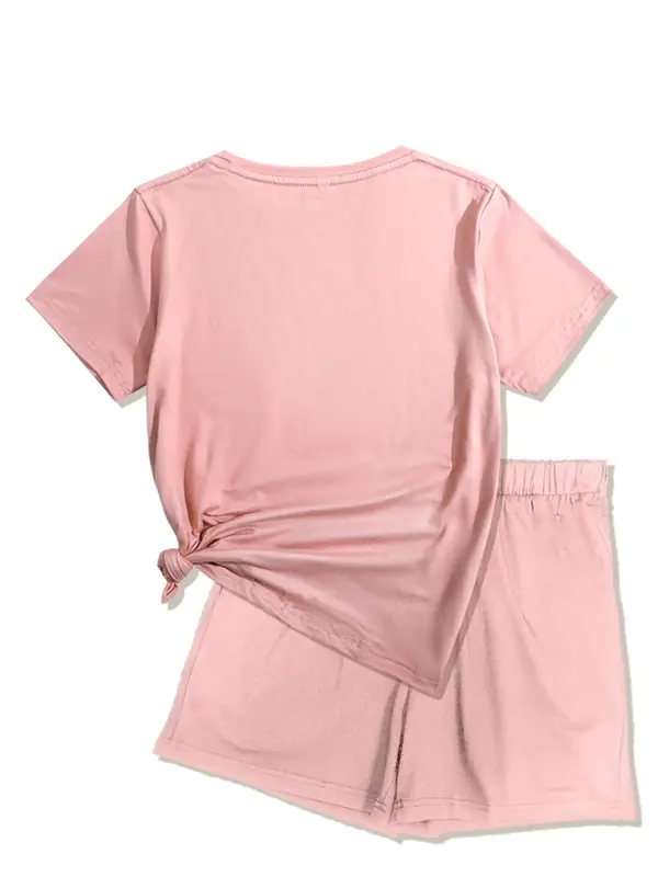 Two-Piece Set Women's Floral Print Tee & Shorts, Casual Round Neck Short Sleeve T-shirt & Shorts for Summer, Ladies Clothes for Daily Wear 7
