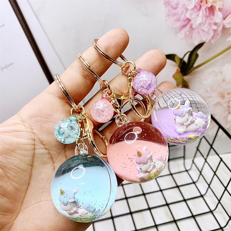 Product Introduction of Creative Liquid Oil Keychain Flowing Sand Keychain Crystal Ball Unicorn Floating Car Cute Bag Pendant 32