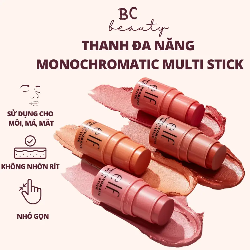 Má Hồng Kem e.l.f  Monochromatic Multi Stick | Má Hồng, Màu Mắt, Son Môi, Nhỏ Gọn Bỏ Túi, Dạng Thỏi Đa Năng Tiện Lợi 5g Phấn Má Trang Điểm Cosmetic