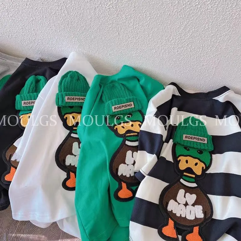 (hag nhập QC)Áo thun thêu Duck THÊU nổi phóng cách A067-xanh lá HOTHIT Hè này ch bé trai/gái 2-7T