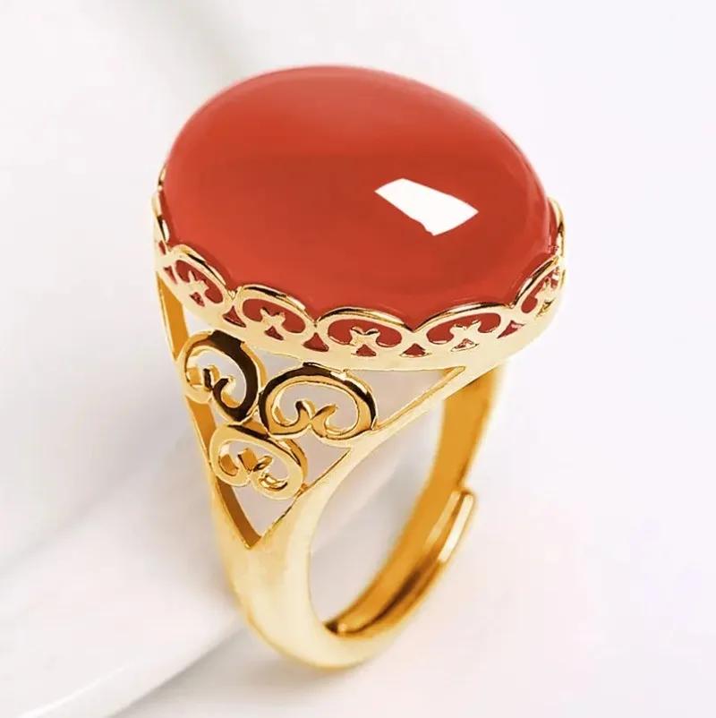 Product Introduction of 1PC Unisex RingsEthnic Style Imitation Green Chalcedony Ring Temperament Opening Imitation Agate Color Treasure 2