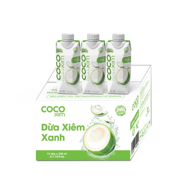 Thùng Nước dừa Xiêm xanh Cocoxim Active 100% nguyên chất dừa tươi - dung tích 330ml hộp - Thương hiệu COCOXIM