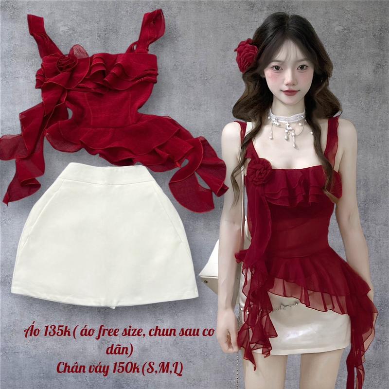 S760A SÉT ÁO VOAN 2 DÂY CÁNH TIÊN NHỎ ĐÍNH HOA TUA RUA ,CHÂN VÁY A SANG TRỌNG( sét bán rời)