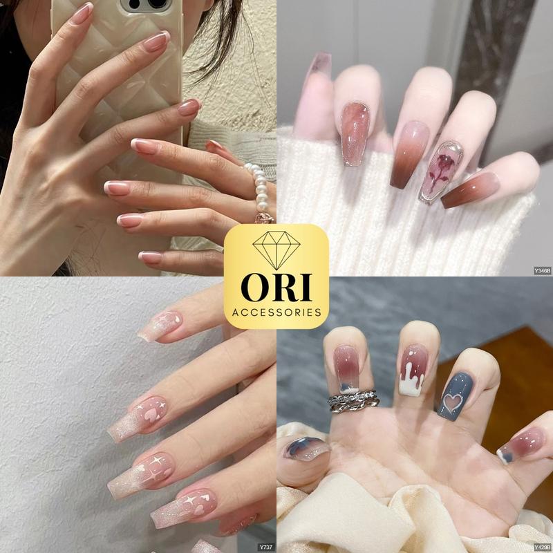 Móng Tay Giả Nail Box Đính Đá Đính Charm Kiểu Dài Màu Hồng Đen làm nail ORI ACCESSORIES ZX11