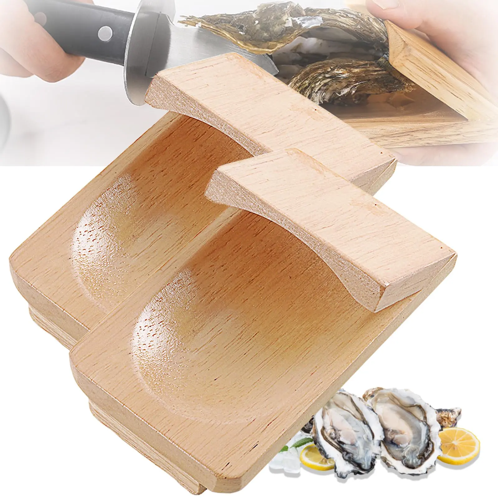 Wooden Oyster Shucking Clamp, 2 Counts Oyster Shucking Protector, Oyster Opener Tool for Kitchen Home Outdoor Barbecue Camping