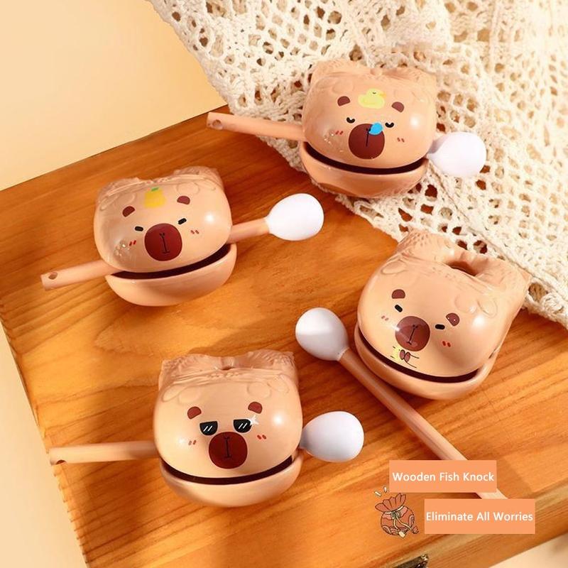 Capybara Wooden Fish Knocking Decompression Artifact Desktop Ornaments Decorative Capybara Toy Pendant Buddhist Doll Stationery 3