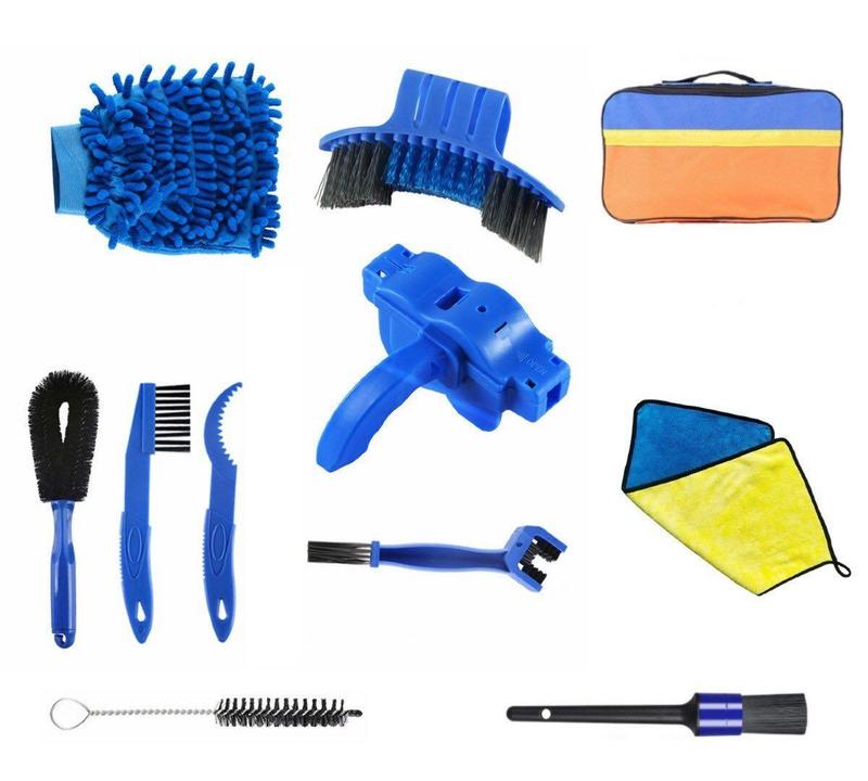 [Bác sĩ Xe Đạp] Bộ Vệ Sinh Xe Đạp Rửa Xe Đạp, Xe Máy Chuyên Dụng Đa Năng 10 Món Có Túi Đựng Chuyên Nghiệp Gồm Bàn Chải Vỏ Lốp, Bàn Chải Xích Líp, Cây Chà Đùm, Hộp Rửa Xích, Tool Vệ Sinh Líp, Khăn Lau 3D Và Khăn Tạo Bọt