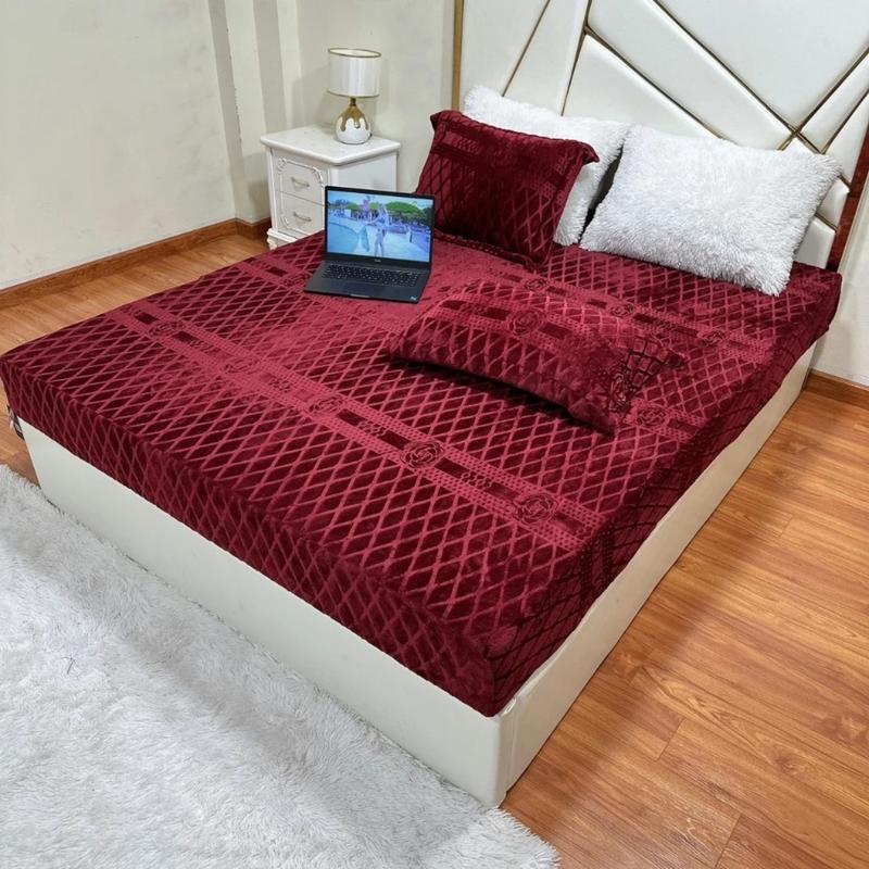 Bộ ga gối nỉ tuyết COCO chất liệu mềm mại siêu ấm cho mùa đông Bộ 3 món ga giường vỏ gối nỉ lông cừu mẫu mới 2023
