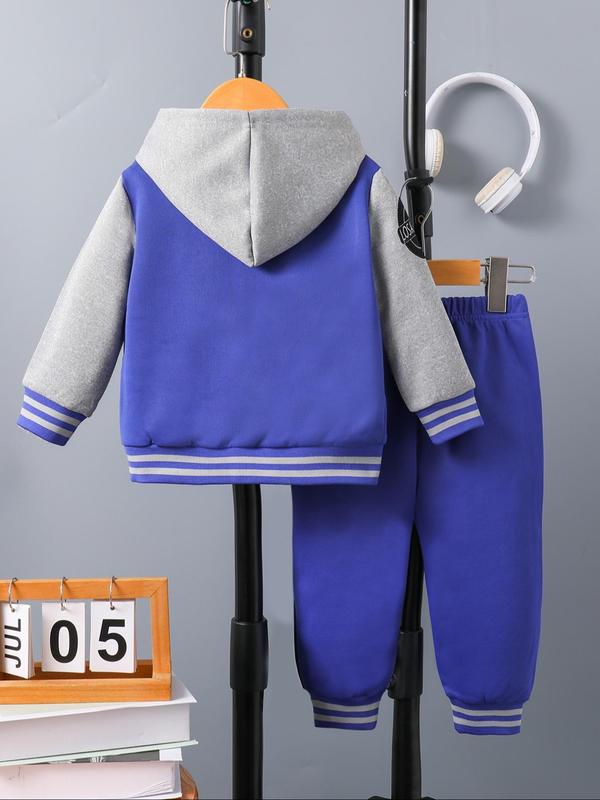 Two-piece Set Boy's Letter and Figure Embroidery Hoodie & Elastic Waist Sweatpants Set, Casual Long Sleeve Hooded Jackets & Pocket Jogger Pants, Kids Fall & Winter Clothes 1