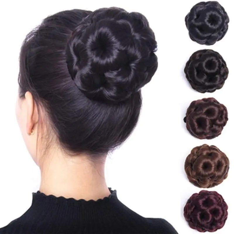 Tóc Giả Cho Nữ, Phong Cách Đơn Giản, Tóc Tổng Hợp, Búi Tròn Con, Búi Tròn Donut, Kẹp Trên Tóc Cắt, Có 5 Màu, Thời Trang